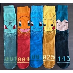 Pokemon Character Crew Socks Lot 5 Pikachu Charmander Squirtle Snorlax Bulbasaur